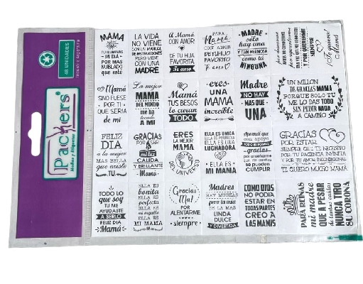 ETIQUETAS ADHESIVAS FRASES DIA DE LA MADRE x 48 u.